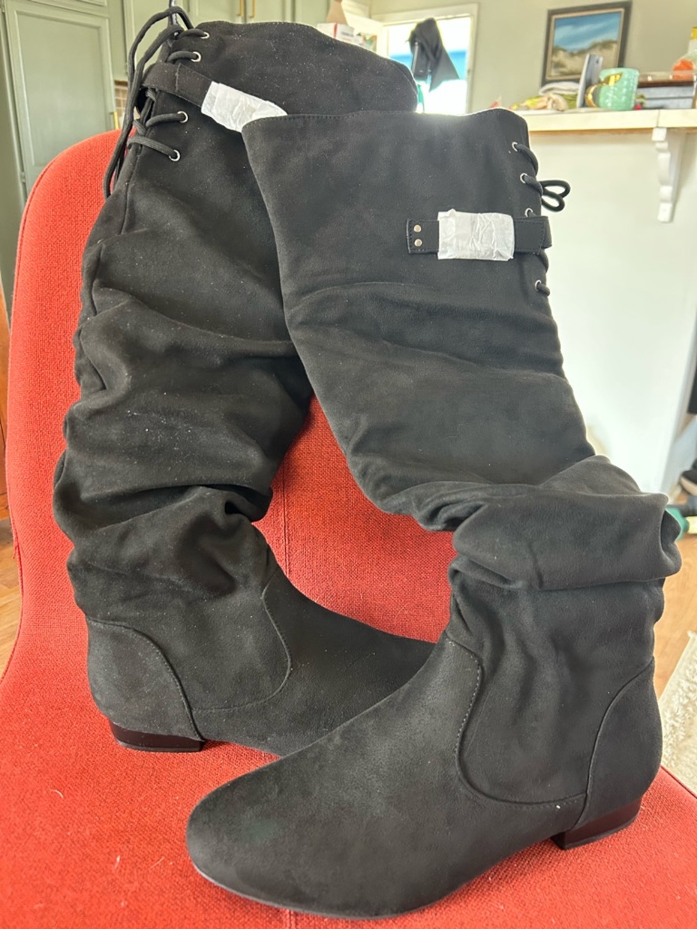 Dream Pairs Black Over-the-Knee Slouchy Lace-Up Boots